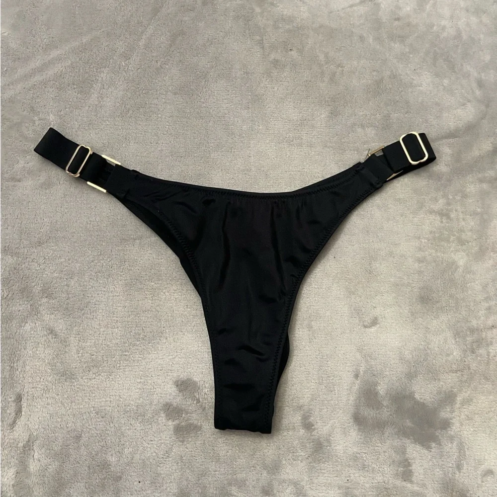 New! We Are HAH Black High Cut Adjustable String Thong Bikini Bottom